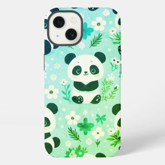 Panda Bear Muster Green Print iPhone Hülle (Rückseite)