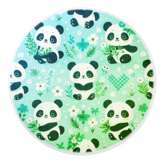 Panda Bear Muster Green Print Keramikknauf (Vorderseite)