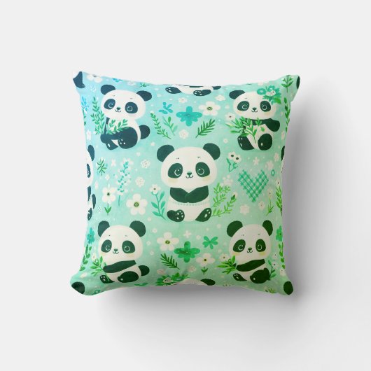 Panda Bear Muster Green Print Kissen (Vorderseite)
