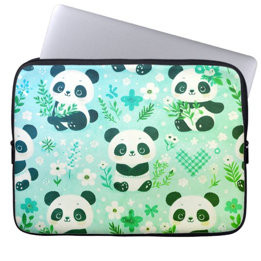 Panda Bear Muster Green Print Laptopschutzhülle (Vorderseite)