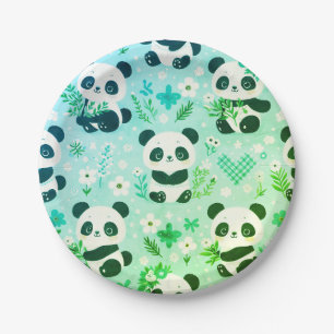 Panda Bear Muster Green Print Pappteller