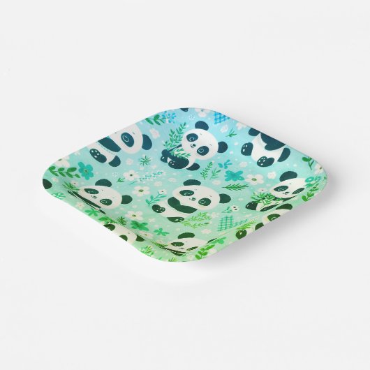 Panda Bear Muster Green Print Pappteller (Gewinkelt)
