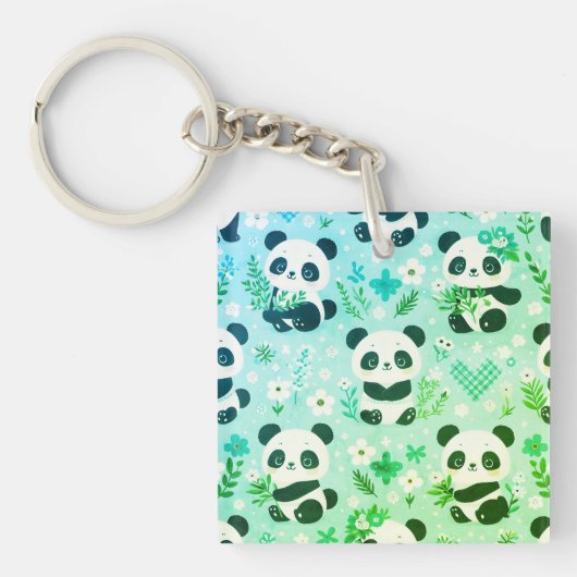 Panda Bear Muster Green Print Schlüsselanhänger (Vorderseite)