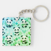 Panda Bear Muster Green Print Schlüsselanhänger (Rückseite)