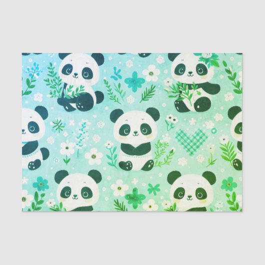 Panda Bear Muster Green Print Seidenpapier (Vorderseite)