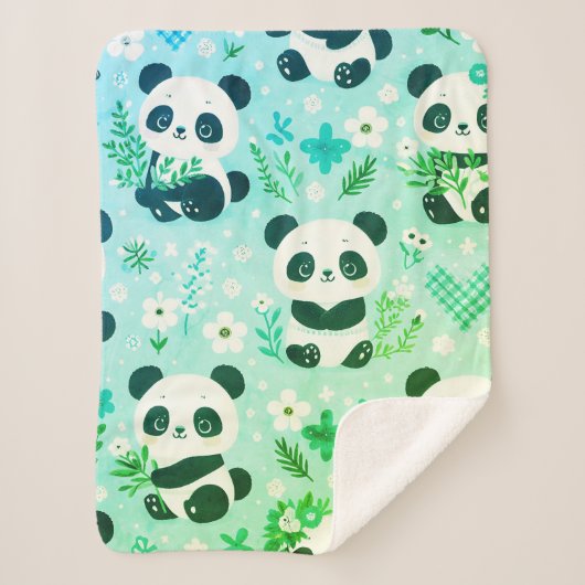 Panda Bear Muster Green Print Sherpadecke (Vorderseite)