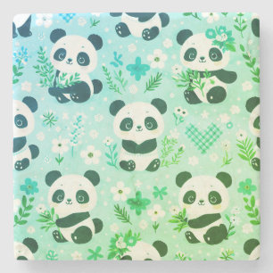 Panda Bear Muster Green Print Steinuntersetzer