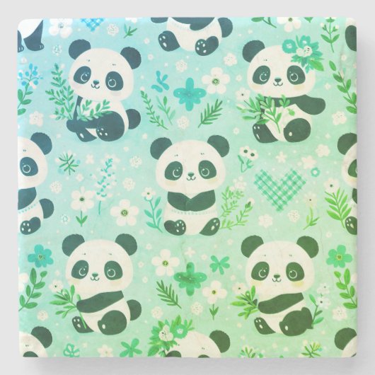 Panda Bear Muster Green Print Steinuntersetzer (Vorderseite)