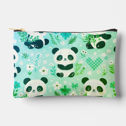 Panda Bear Muster Green Print Zubehörtasche (Vorderseite)