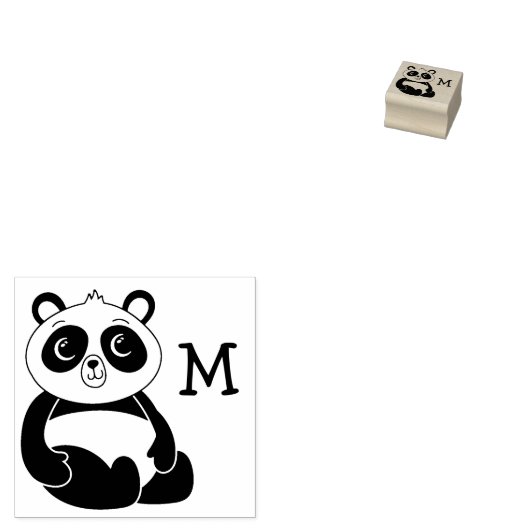 Panda Bear Niedlich Monogram Initial Gummistempel (Stempel)