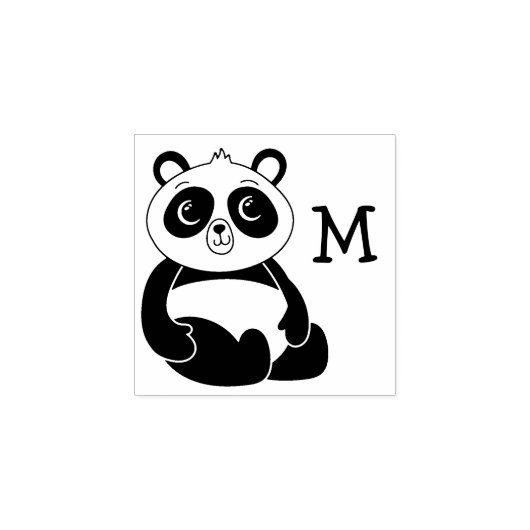 Panda Bear Niedlich Monogram Initial Gummistempel (Prägung)