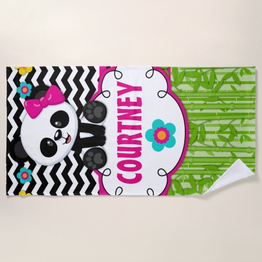 Panda Bear Personalisiert Monogramm Strandtuch (Vorderseite)