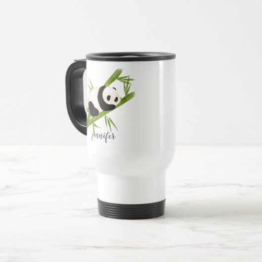 Panda Bear Personalisiert Travel Mug Reisebecher (Vorderseite Links)