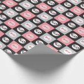 Panda Bear Pink Bow Blockmuster Geschenkpapier (Ecke)