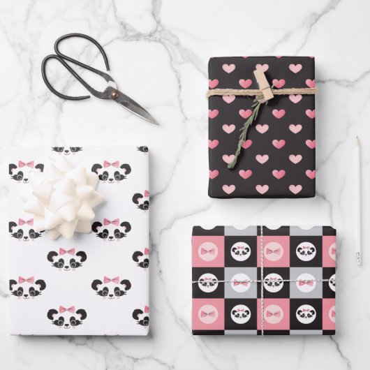 Panda Bear Pink Gift Geschenkpapier Set (Vorderseite)