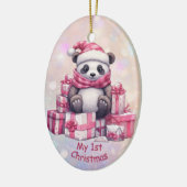 Panda Bear Pink Großtochter Erste Weihnachtsfeier Keramik Ornament (Links)