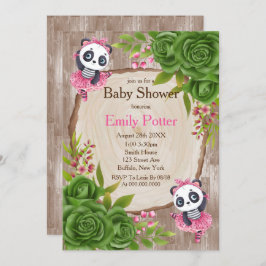 Panda Bear Pink Tutu Wood Baby Dusche Einladungen