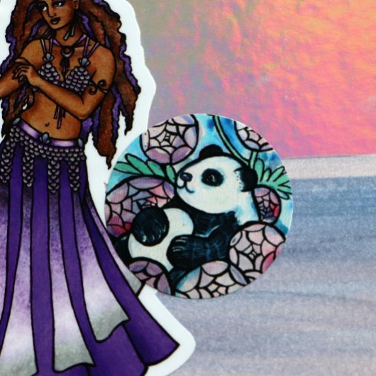 Panda Bear Purple Blumen Naturliebhaber Runder Aufkleber