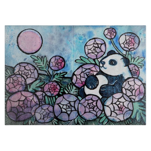 Panda Bear Purple Blumen Naturliebhaber Schneidebrett (Vorderseite)