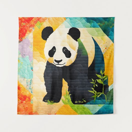 Panda Bear Quilt Look Tapestry Wandteppich (Vorderseite)