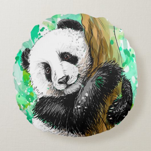 Panda Bear Rundes Kissen (Vorderseite)