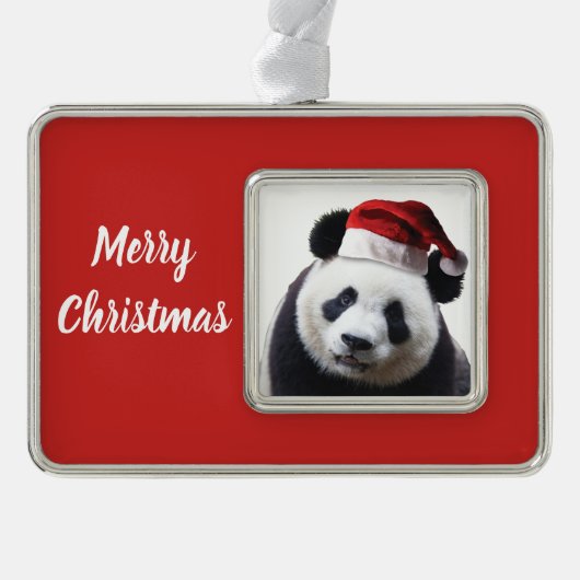Panda Bear Santa Claus Rahmen-Ornament Silber (Vorderseite)