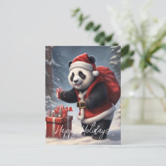 Panda Bear Santa Feiertagspostkarte (Stehend Vorderseite)