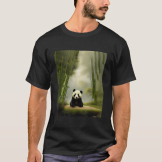 Panda Bear Sitting In Clearing In Bamboo Field For T-Shirt