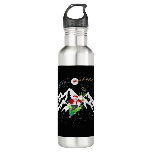 Panda Bear Skifahren Weihnachtsbaum Santa Reindeer Edelstahlflasche (Vorderseite)