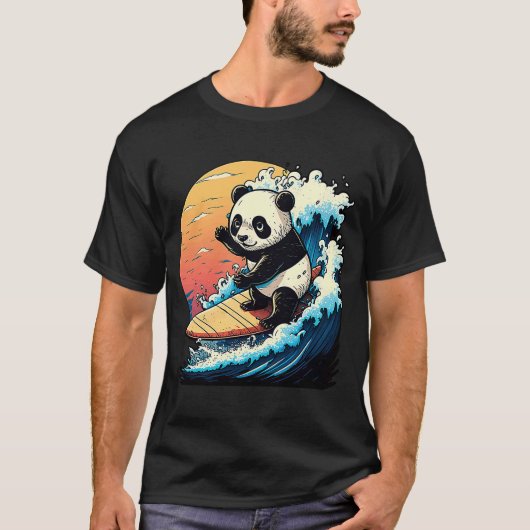 Panda Bear Surfen die große Welle vor Kanagawa T-Shirt (Vorderseite)