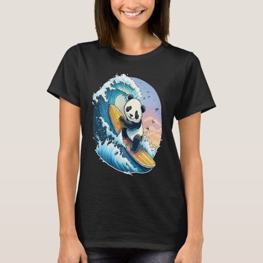 Panda Bear Surfing the great Wave off Kanagawa T-Shirt (Vorderseite)