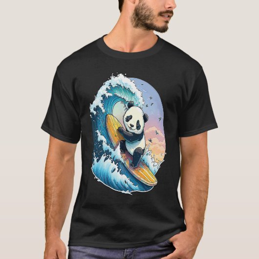 Panda Bear Surfing the great Wave off Kanagawa T-Shirt (Vorderseite)