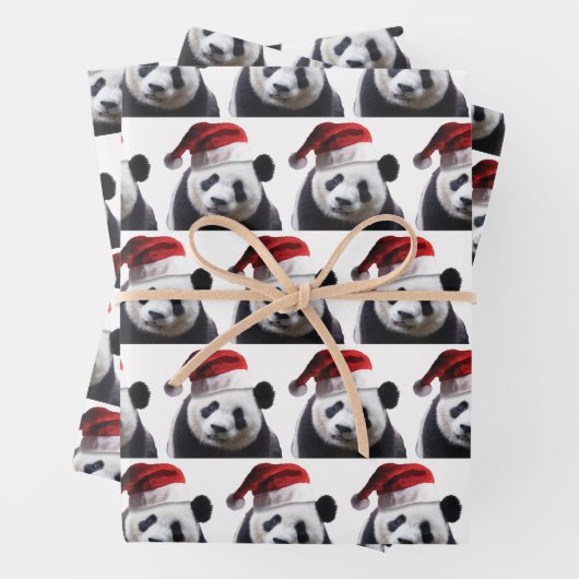Panda Bear trägt einen Santa Claus-Hut Geschenkpapier Set (Beispiel)