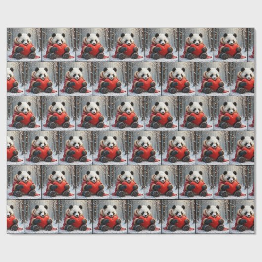 Panda Bear umarmt ein rotes Herz Geschenkpapier (Flach)