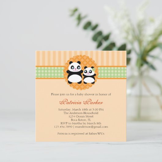 Panda Bear Unisex Babydusche Einladung (Stehend Vorderseite)