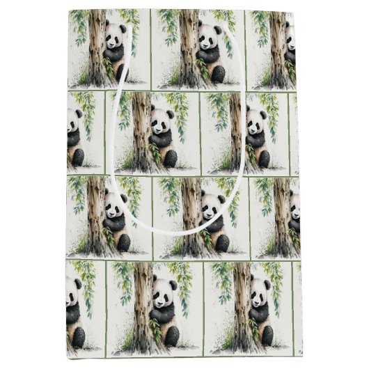 Panda Bear Watercolor-Muster Mittlere Geschenktüte (Vorderseite)