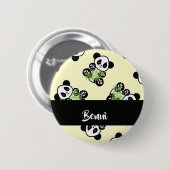 Panda bear with green bamboo leaves button (Vorne & Hinten)