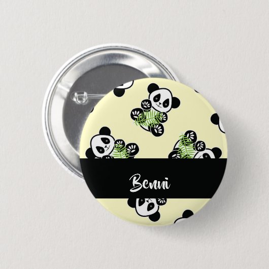 Panda bear with green bamboo leaves button (Vorne & Hinten)
