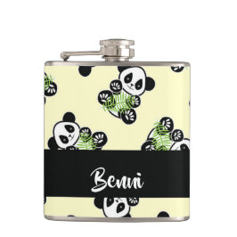 Panda bear with green bamboo leaves flachmann