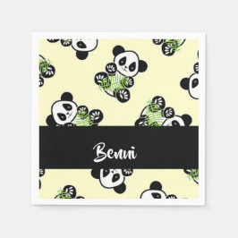 Panda bear with green bamboo leaves serviette