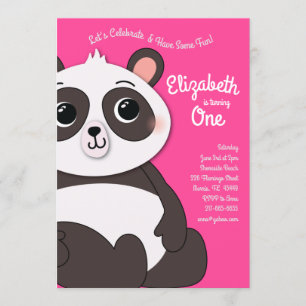 Panda Bears Niedlich Kids 1. Geburtstag Party Rosa Einladung