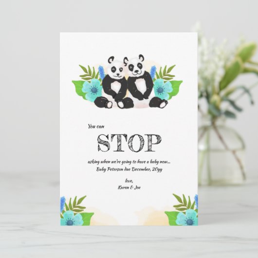 Panda Bears Schwangerschaft Ankündigung (Stehend Vorderseite)