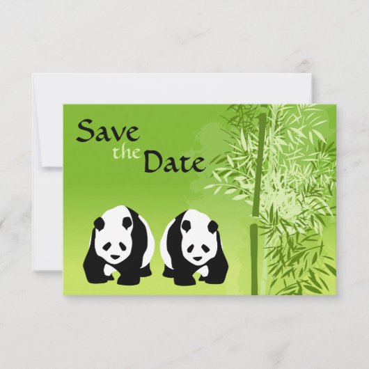 Panda Bears und Bamboo Wedding retten das Datum Einladung (Vorderseite)