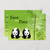 Panda Bears und Bamboo Wedding retten das Datum Einladung (Vorne/Hinten)