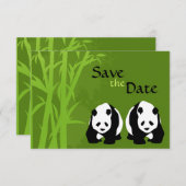 Panda Bears und Bamboo Wedding retten das Datum Einladung (Vorne/Hinten)