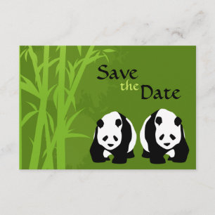 Panda Bears und Bamboo Wedding retten das Datum Einladung