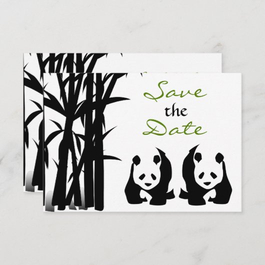 Panda Bears und Bamboo Wedding retten das Datum Save The Date (Vorne/Hinten)