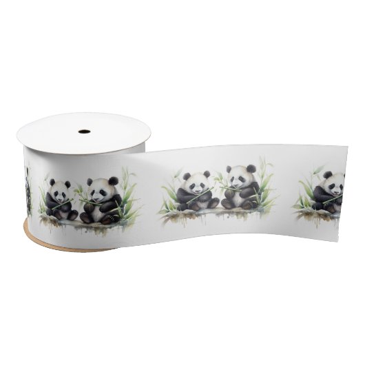 Panda Bears Watercolor Art Satinband (Spule)