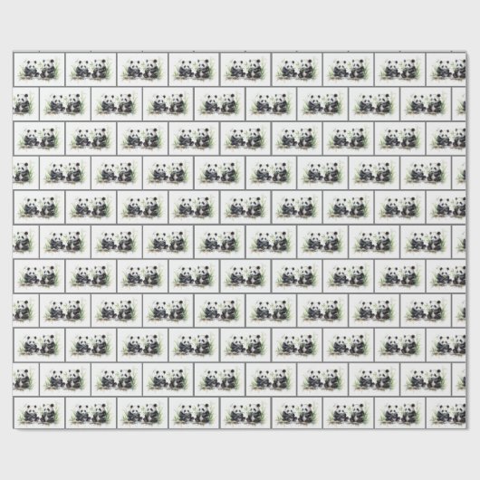 Panda Bears Watercolor Geschenkpapier (Flach)