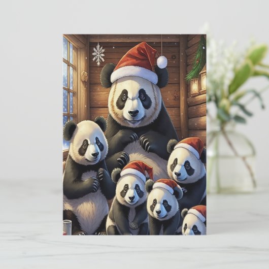 Panda Bears Weihnachtskarte Feiertagskarte (Stehend Vorderseite)